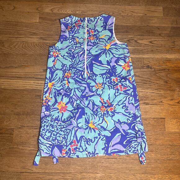 Lilly Pulitzer Girls Shift Dress Size 10 Blue Floral Cotton Sleeveless Mai Tai - Picture 3 of 15